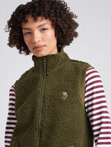 Womens Double Horsemen Borg Gilet in Kalamata Green