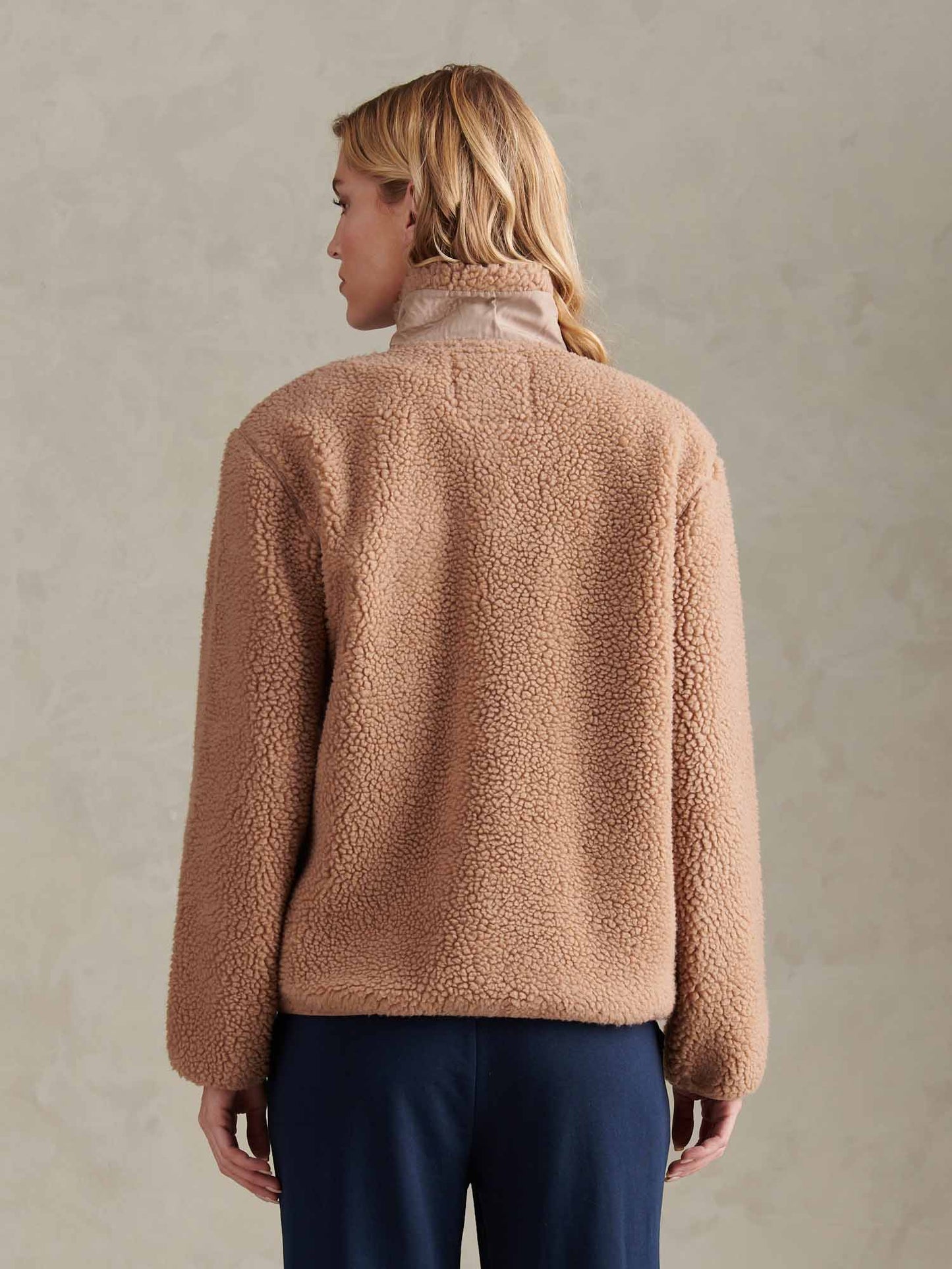 Womens Double Horsemen Borg Zip Funnel in Natural
