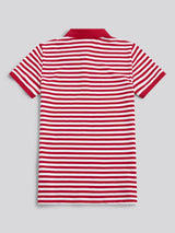 Womens Contrast Collar Stripe Polo Shirt in Jalapeno Red