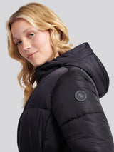 Womens Belted Puffer Jacket in Black