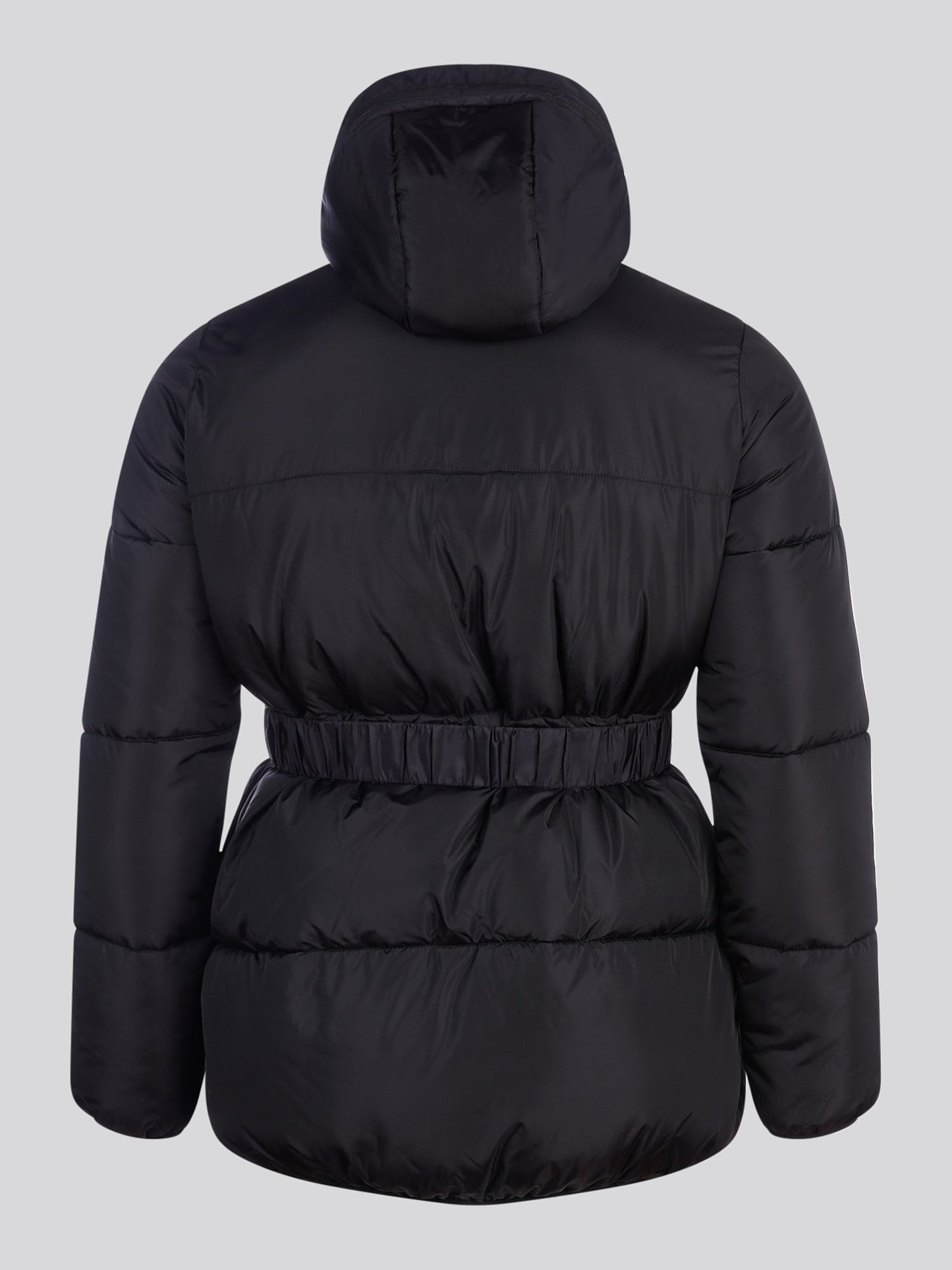 Womens Belted Puffer Jacket in Black