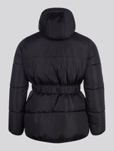 Womens Belted Puffer Jacket in Black