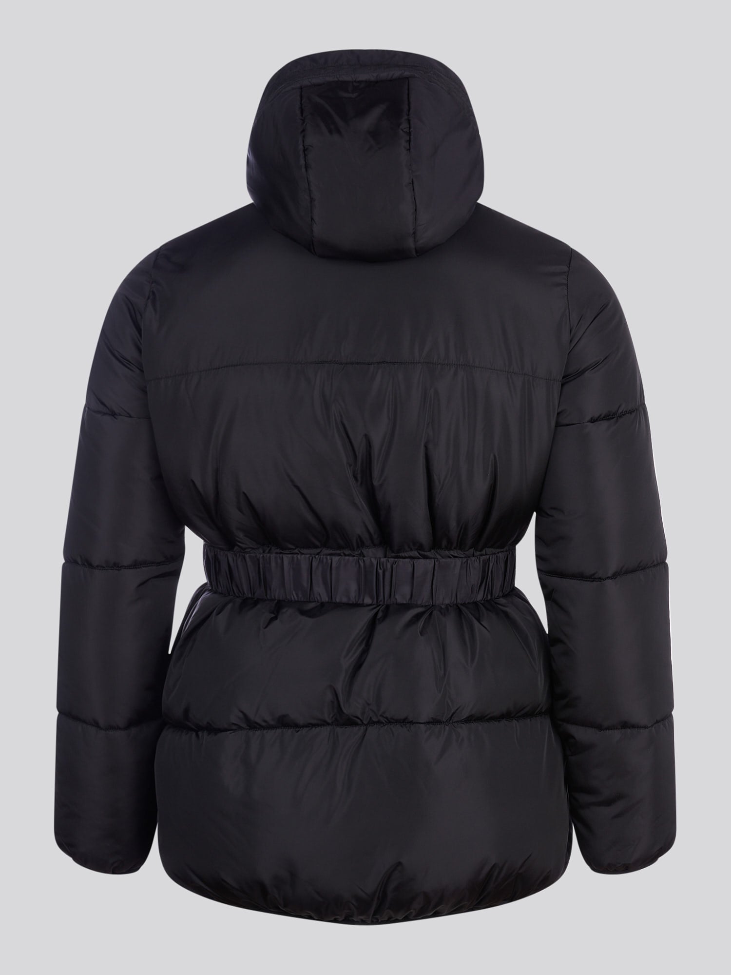 Womens Belted Puffer Jacket in Black