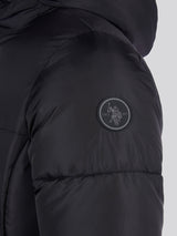 Womens Belted Puffer Jacket in Black