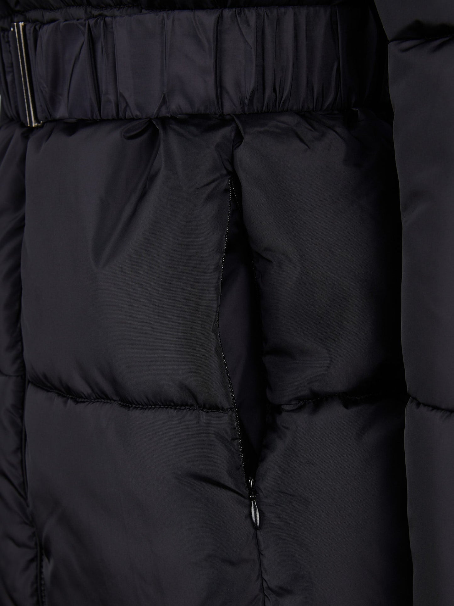 Womens Belted Puffer Jacket in Black
