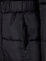 Womens Belted Puffer Jacket in Black