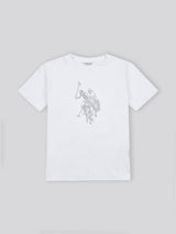 Womens Double Horsemen Print Crew Neck T-Shirt in Bright White