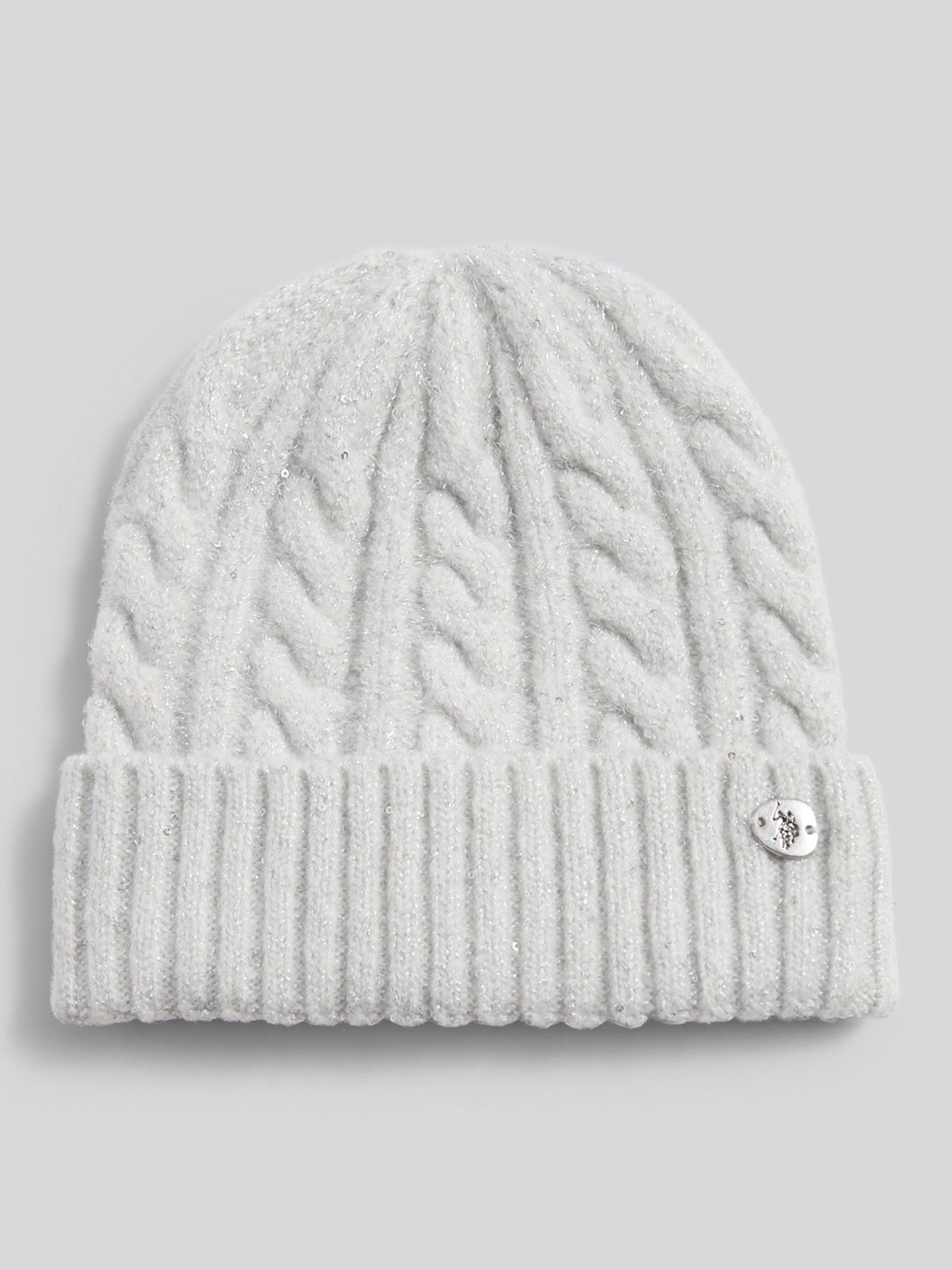 Womens Signature Cable Sequin Knit Beanie in Light Grey Marl WUP