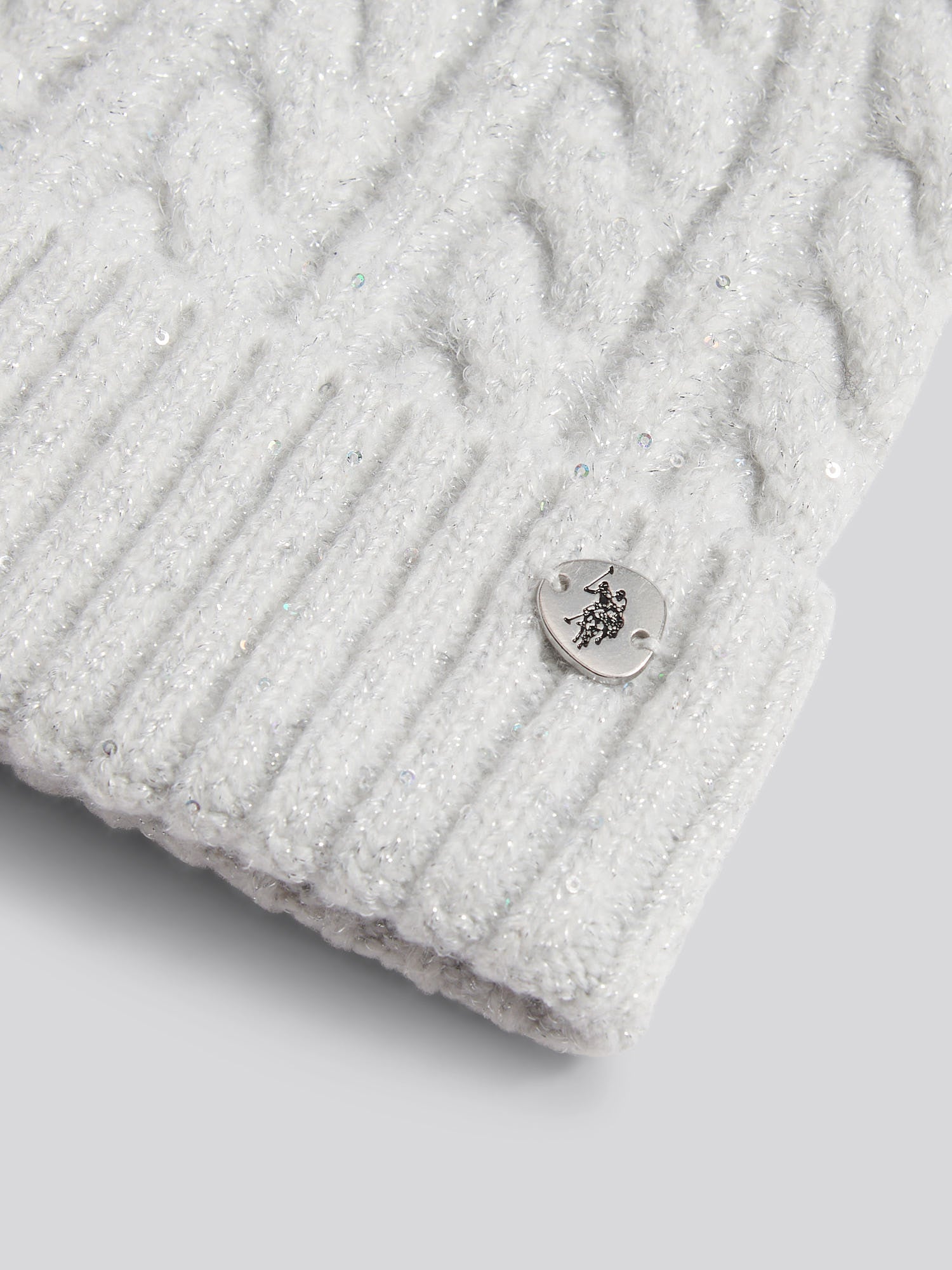 Womens Signature Cable Sequin Knit Beanie in Light Grey Marl WUP