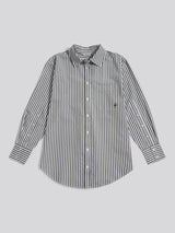 Womens Cotton Poplin Loose Fit Stripe Shirt in Kalamata Green