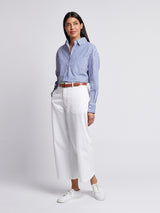 Womens Cotton Poplin Loose Fit Stripe Shirt in Regatta Blue