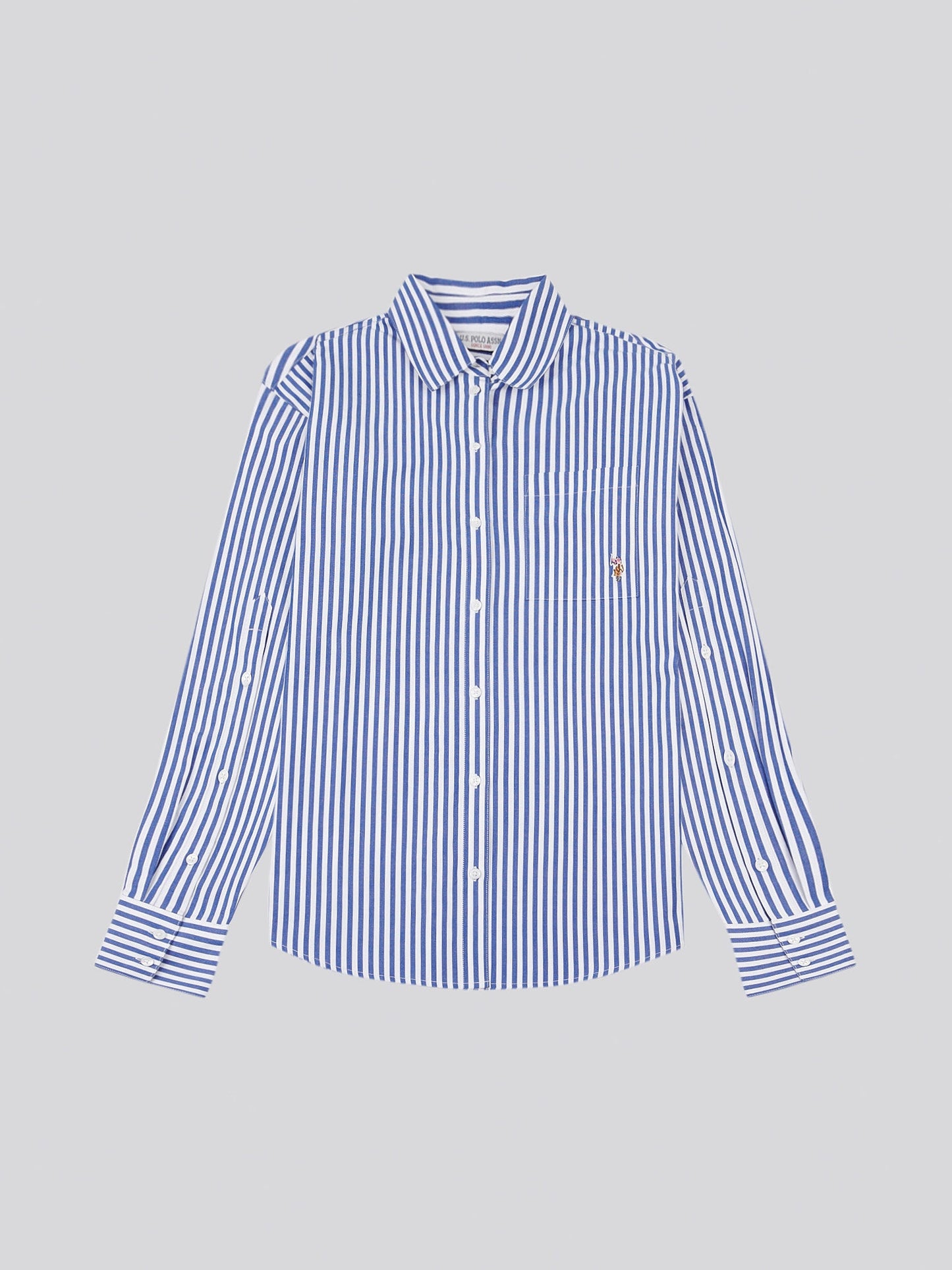 Womens Cotton Poplin Loose Fit Stripe Shirt in Regatta Blue