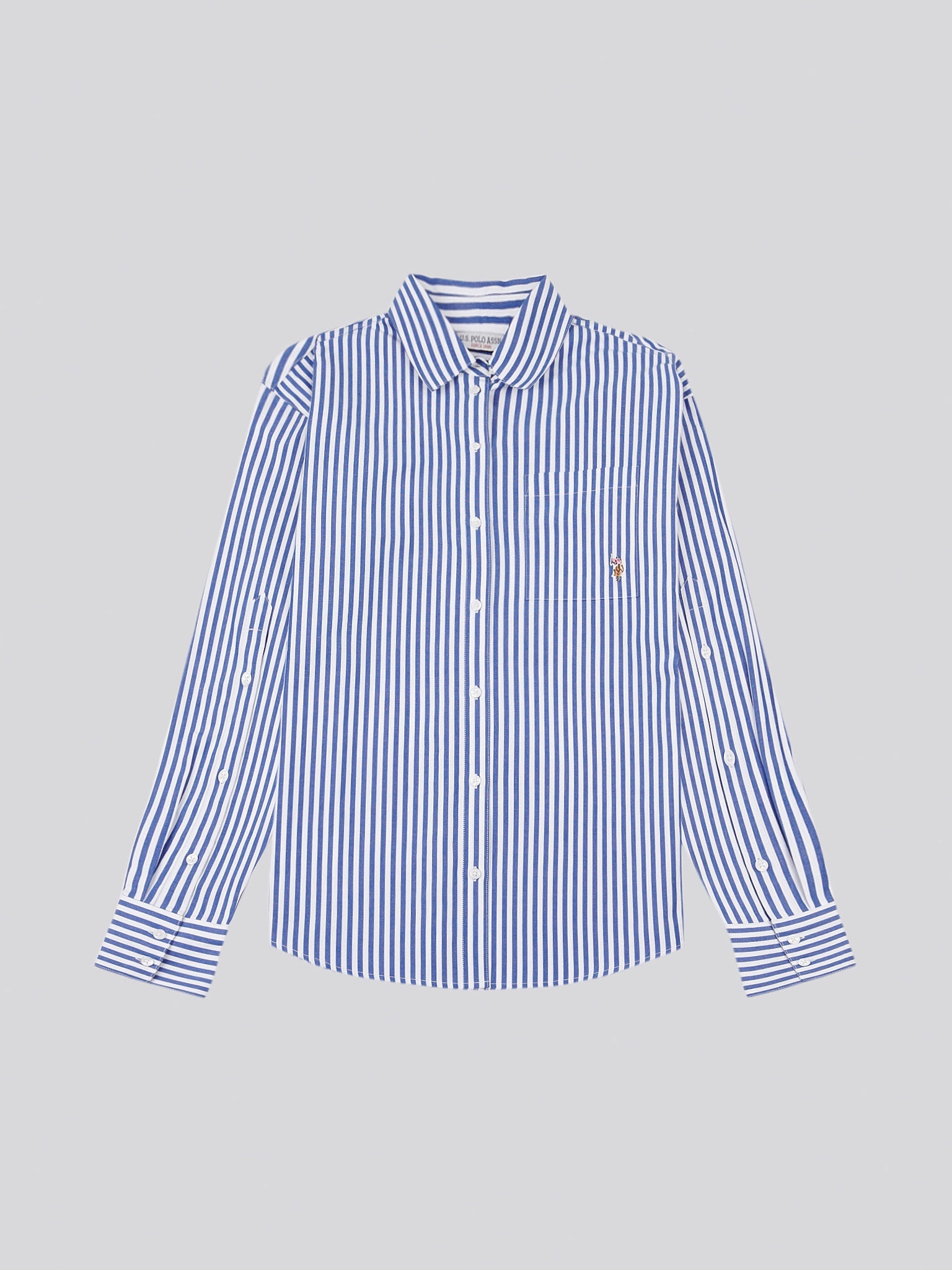 Womens Cotton Poplin Loose Fit Stripe Shirt in Regatta Blue
