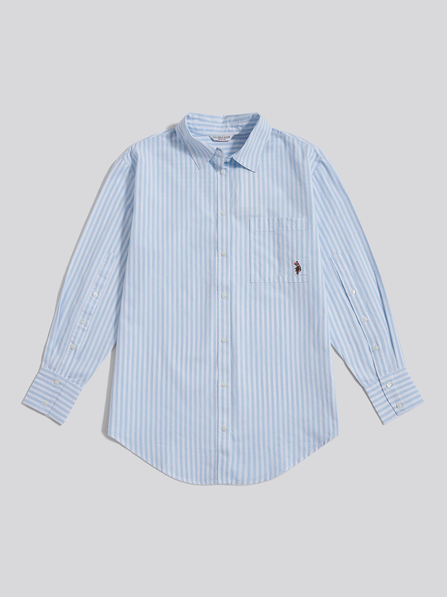 Womens Cotton Poplin Loose Fit Stripe Shirt in Windsurfer