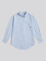 Womens Cotton Poplin Loose Fit Stripe Shirt in Windsurfer