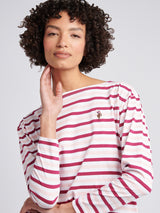 Womens Multicolour Stripe Long Sleeve Boatneck T-Shirt in Bright White