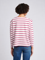 Womens Multicolour Stripe Long Sleeve Boatneck T-Shirt in Bright White