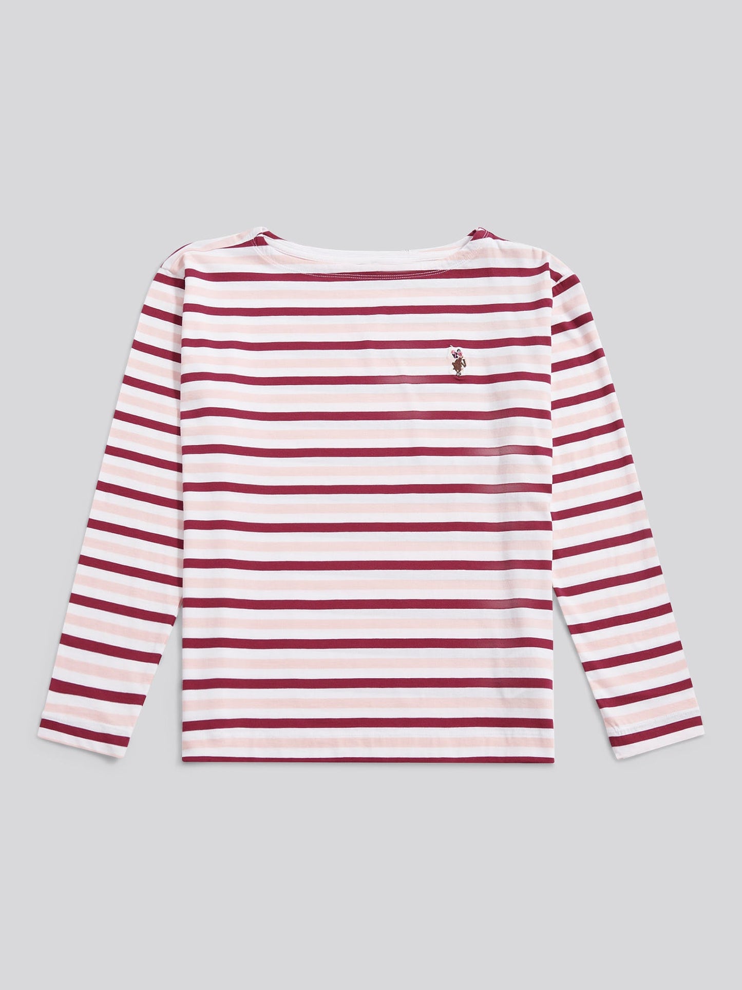 Womens Multicolour Stripe Long Sleeve Boatneck T-Shirt in Bright White