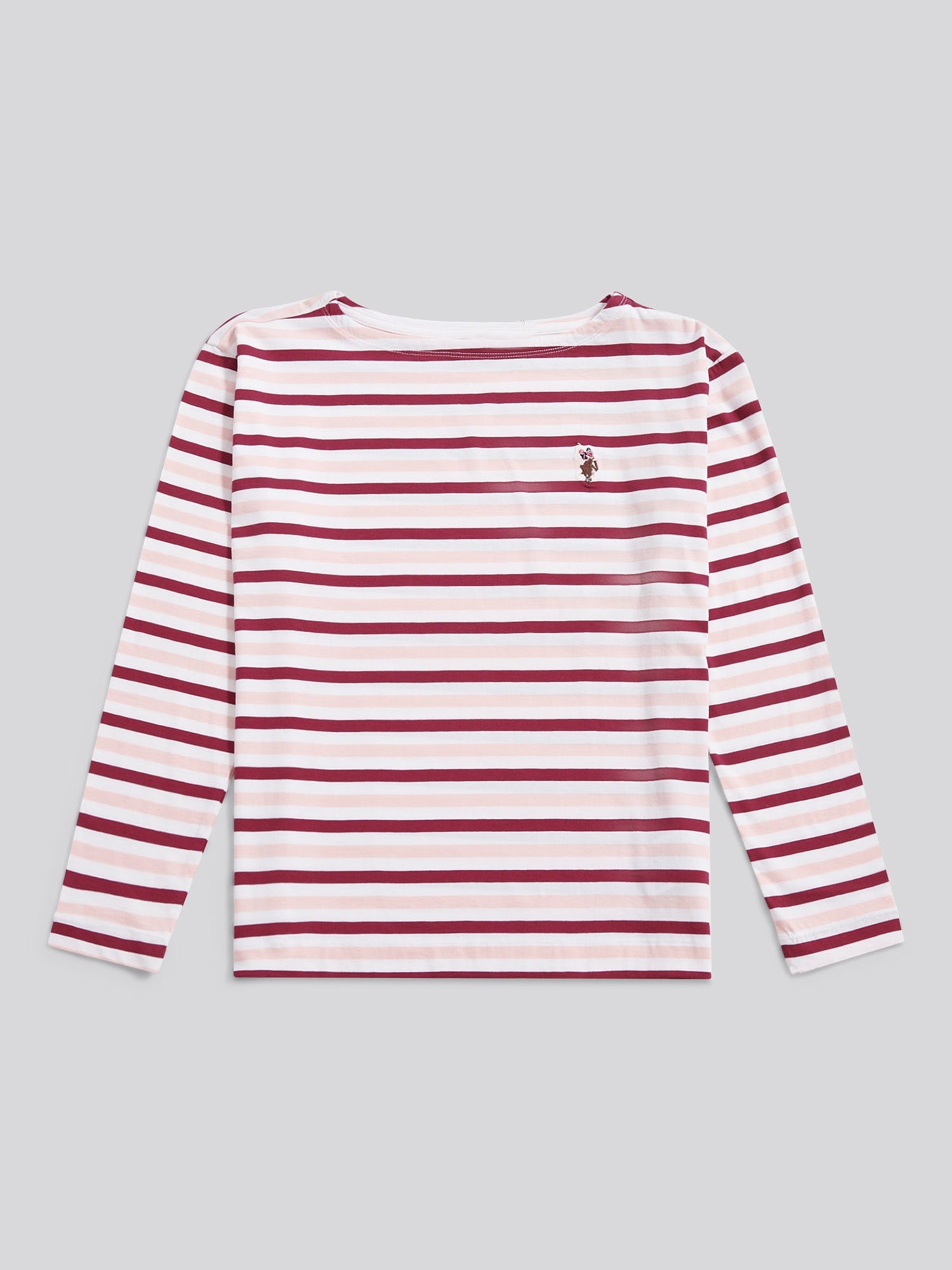 Womens Multicolour Stripe Long Sleeve Boatneck T-Shirt in Bright White