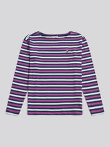 Womens Multicolour Stripe Long Sleeve Boatneck T-Shirt in Navy Iris