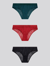 Womens 3 Pack Animal Jacquard Mesh Bikini Brief in Black