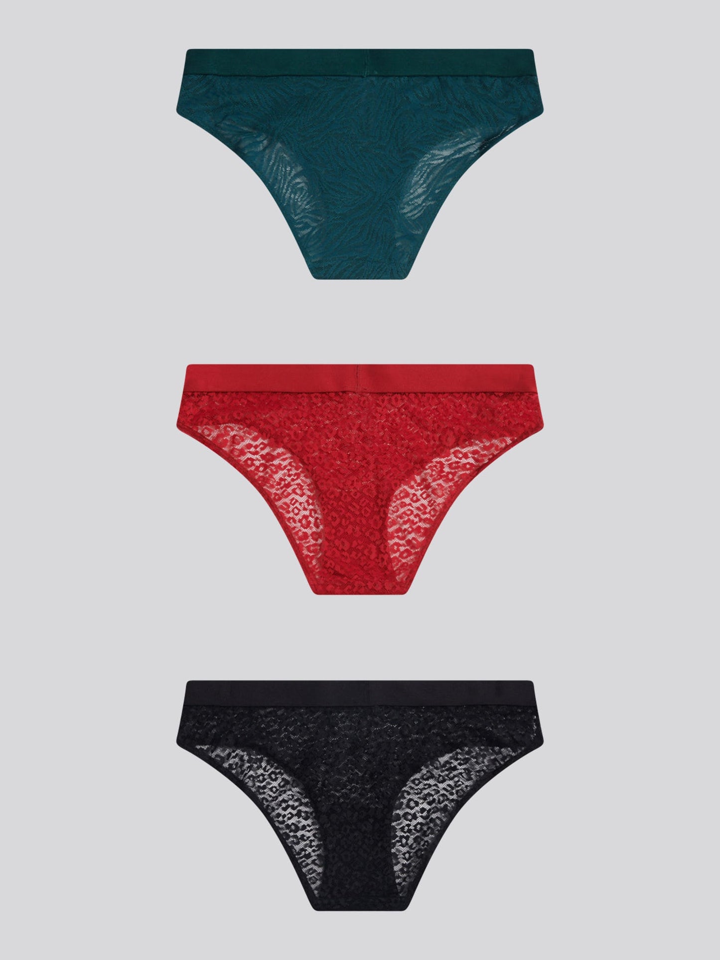 Womens 3 Pack Animal Jacquard Mesh Bikini Brief in Black