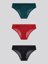 Womens 3 Pack Animal Jacquard Mesh Bikini Brief in Black