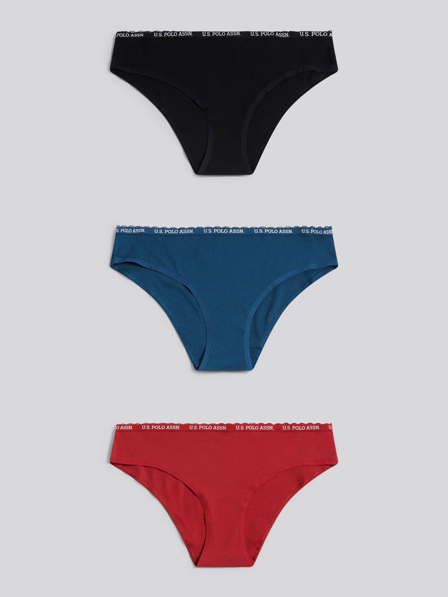 Womens 3 Pack Lace Trim Rib Bikini Brief in Majolica Blue