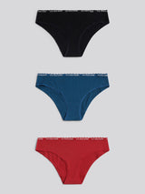 Womens 3 Pack Lace Trim Rib Bikini Brief in Majolica Blue