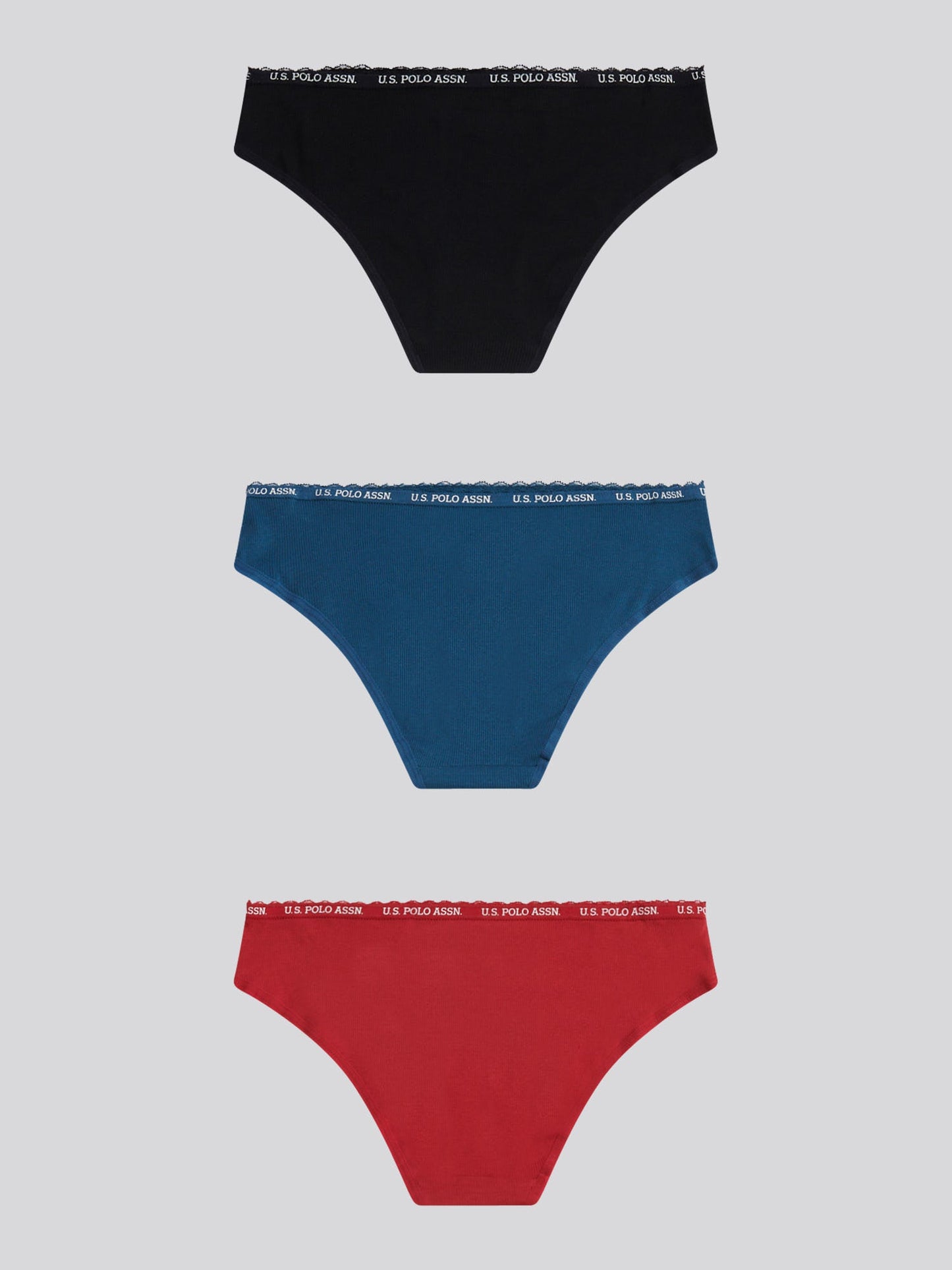 Womens 3 Pack Lace Trim Rib Bikini Brief in Majolica Blue