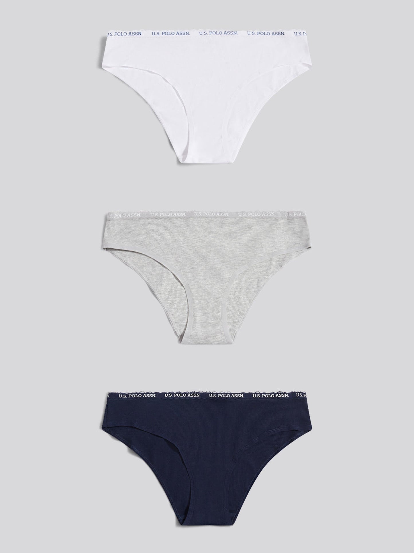 Womens 3 Pack Lace Trim Rib Bikini Brief in Pearl Grey Marl