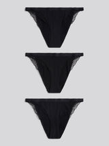 Womens 3 Pack Scallop Edge Lace Trim Bikini Brief in Black