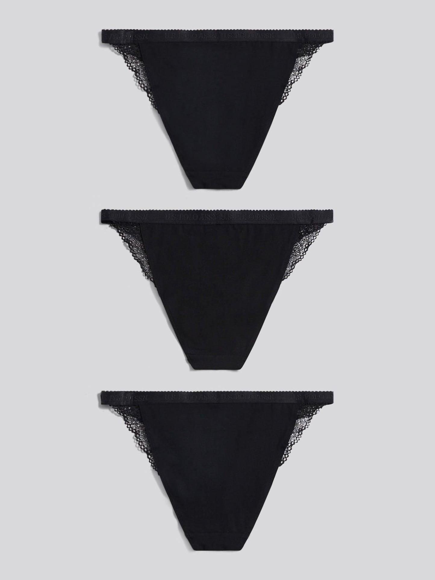 Womens 3 Pack Scallop Edge Lace Trim Bikini Brief in Black