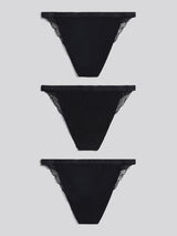 Womens 3 Pack Scallop Edge Lace Trim Bikini Brief in Black