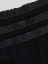 Womens 3 Pack Scallop Edge Lace Trim Bikini Brief in Black