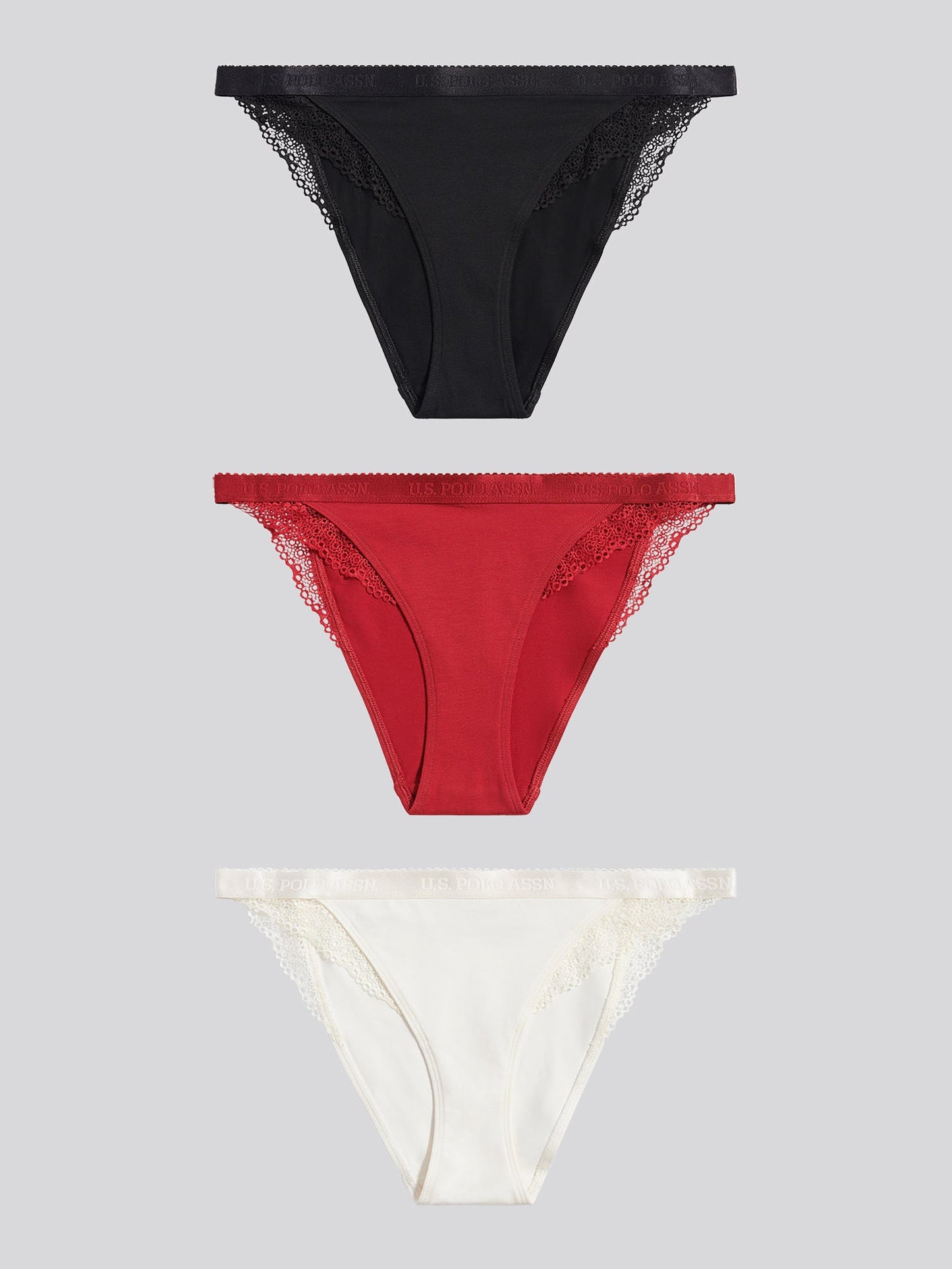 Womens 3 Pack Scallop Edge Lace Trim Bikini Brief in Marshmallow