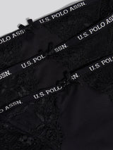 Womens 3 Pack Picot Trim & Lace Mix Bikini Brief in Black