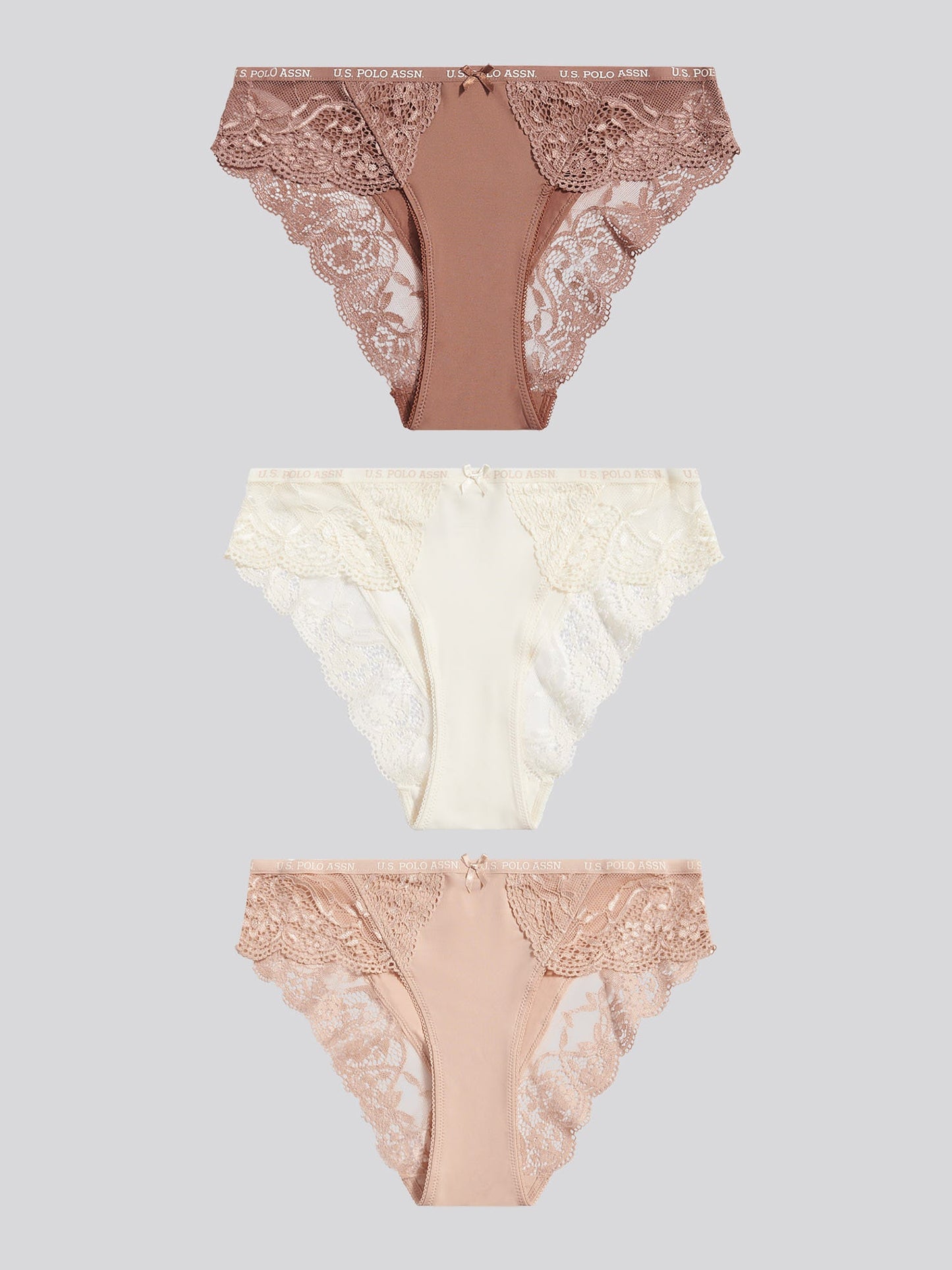 Womens 3 Pack Picot Trim & Lace Mix Bikini Brief in Egret
