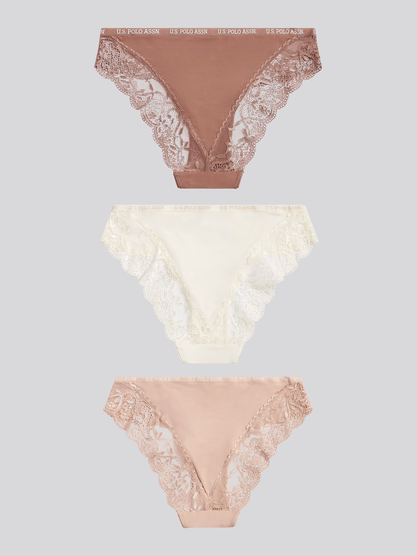 Womens 3 Pack Picot Trim & Lace Mix Bikini Brief in Egret