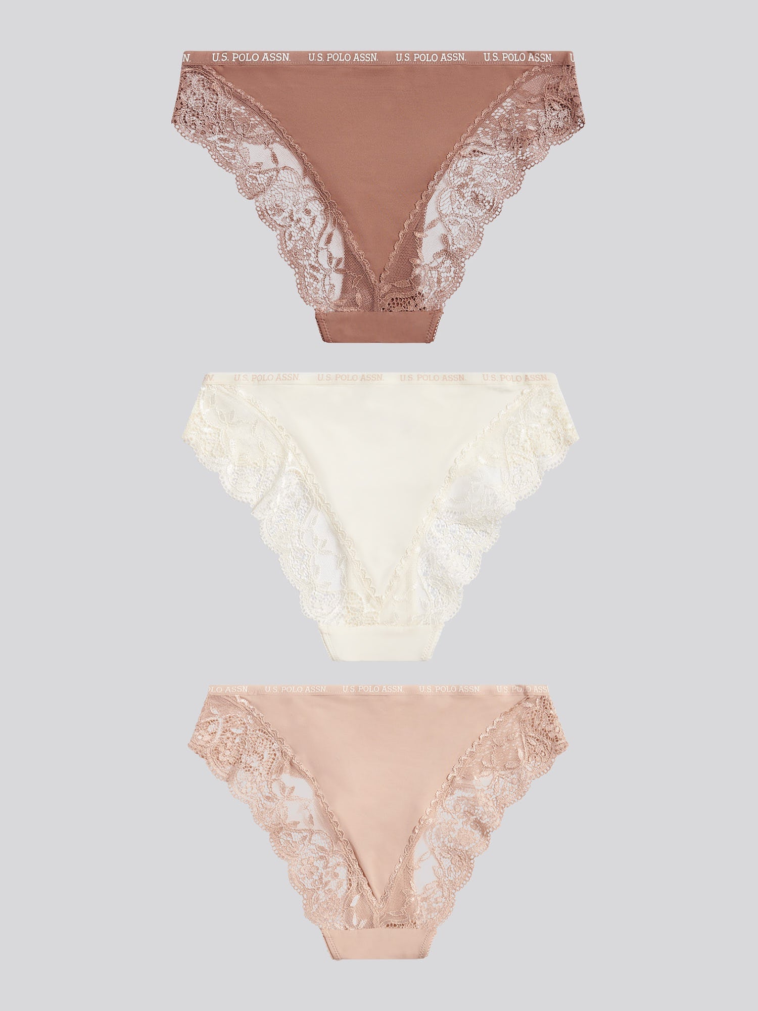 Womens 3 Pack Picot Trim & Lace Mix Bikini Brief in Egret
