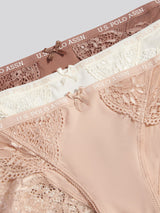 Womens 3 Pack Picot Trim & Lace Mix Bikini Brief in Egret