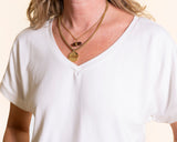 ATHENA v-neck, short sleeve top, warm white