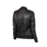 Women's Biker Bomber Leather Jacket | Black