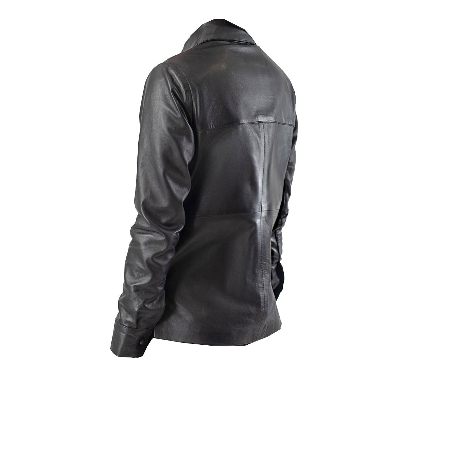 Women's Leather Shirt Collar Leather Jacket | Black