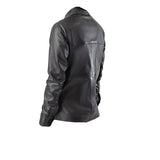 Women's Leather Shirt Collar Leather Jacket | Black