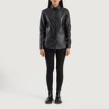 Women's Leather Shirt Collar Leather Jacket | Black