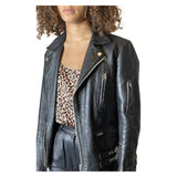 Original 1980's Vintage Black Leather Fringed Biker Jacket UK 10 - 14