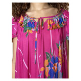 Original 1970's Vintage Bright Pink Floral Dress UK 8 - 12