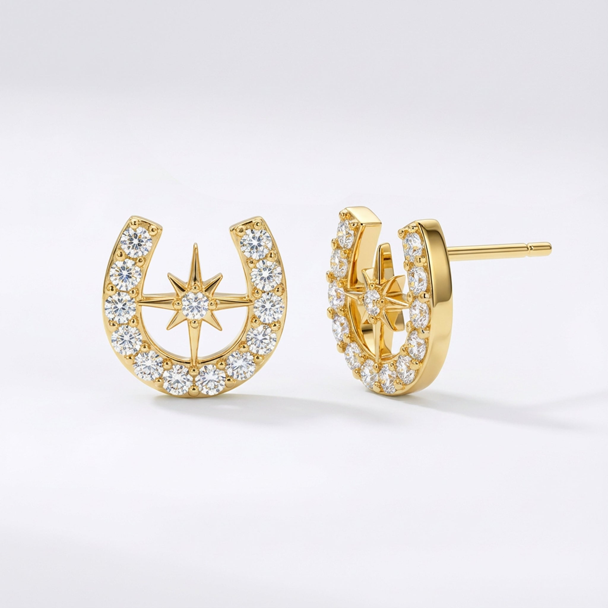 Zada Horseshoe Star Stud Earrings | 18K Gold Plated
