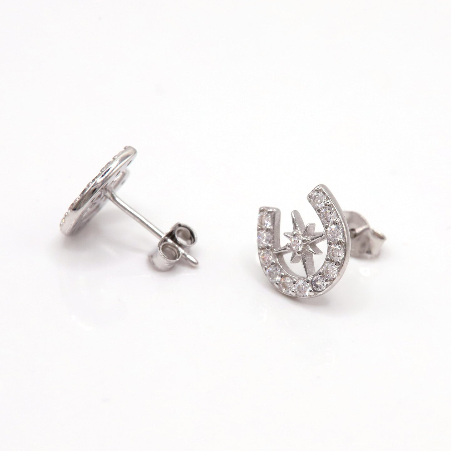 Zada Horseshoe Star Stud Earrings | Silver